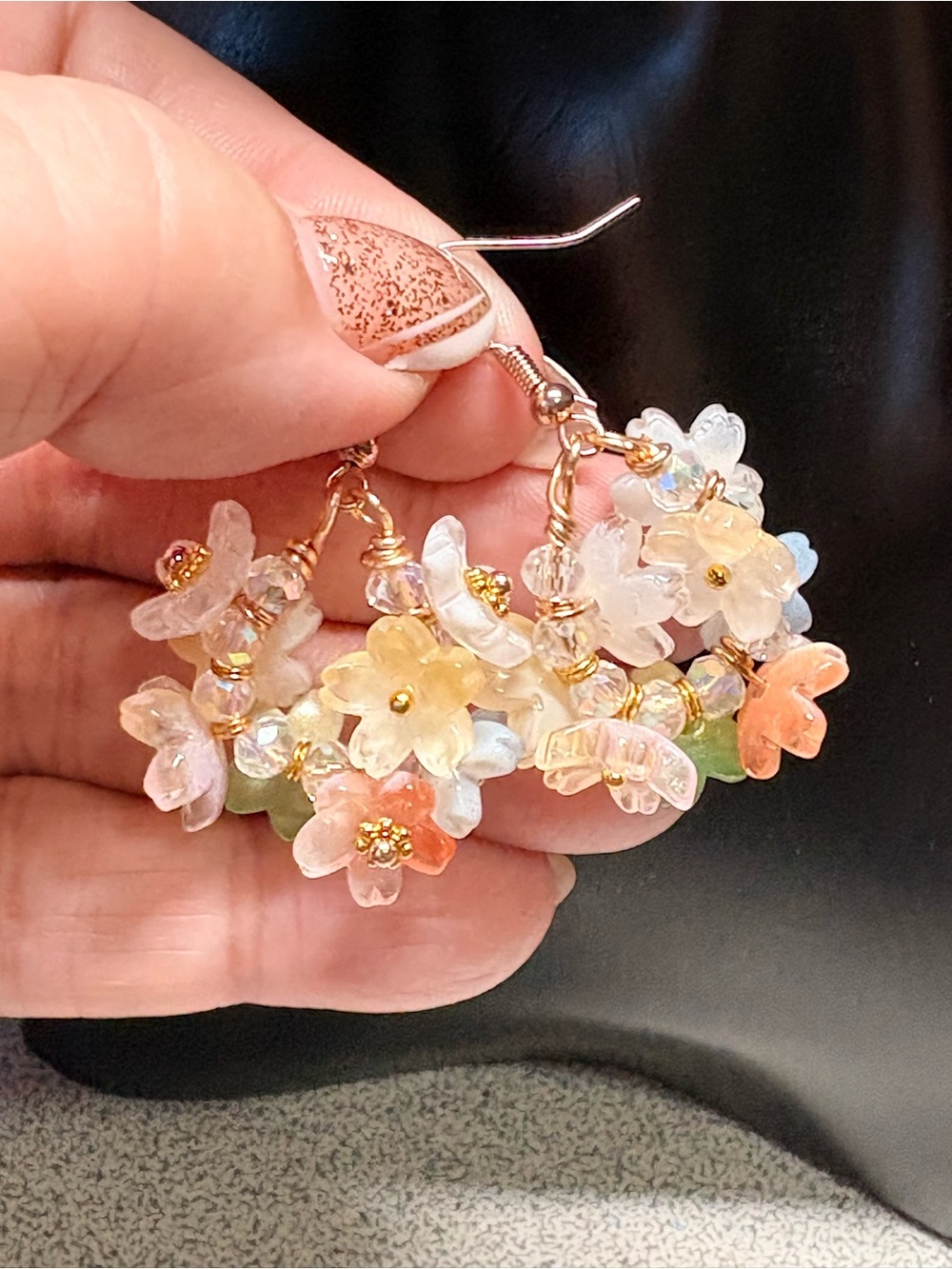 Handcrafted Pastel Flower Drop hoop Earrings - Multicolor